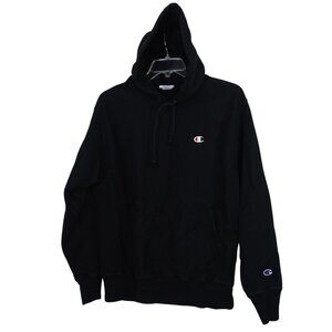 Champion Reverse Weave Black Pullover Hoodie Sweatshirt Men Size L